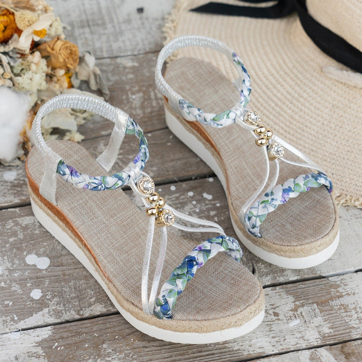 Sandales à plateforme en jute avec strass pour femmes - Naomi