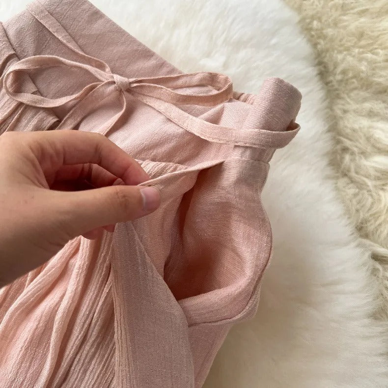 Pantalon palazzo à taille haute en lin fluide pour femme - Mireya