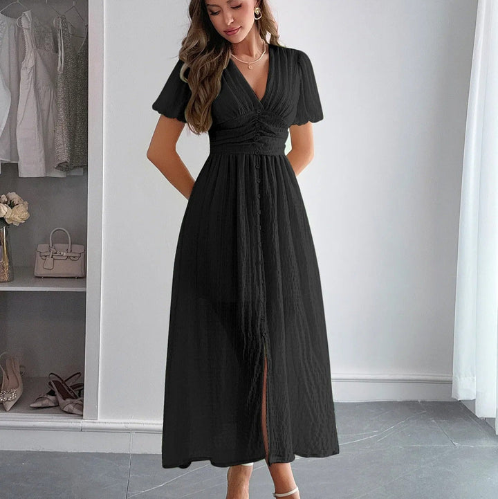 Robe longue pour femme avec un élégant décolleté croisé et une fente sur le devant - Dalia
