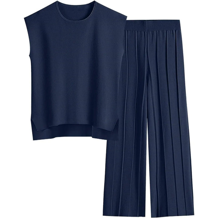 Ensemble top sans manche fluide et pantalon à plis - Oriane