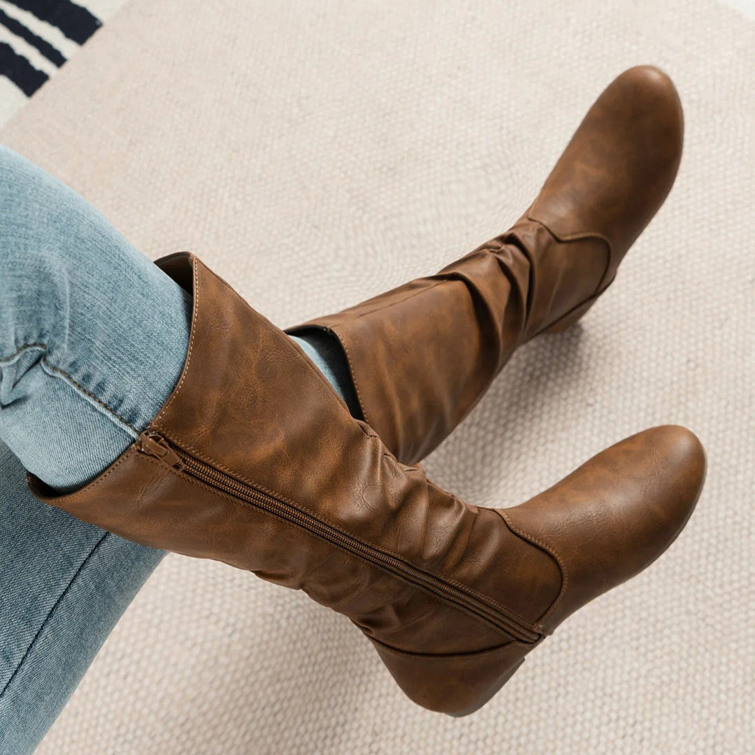 Bottes hautes et plates à fronces latérales - Rhea