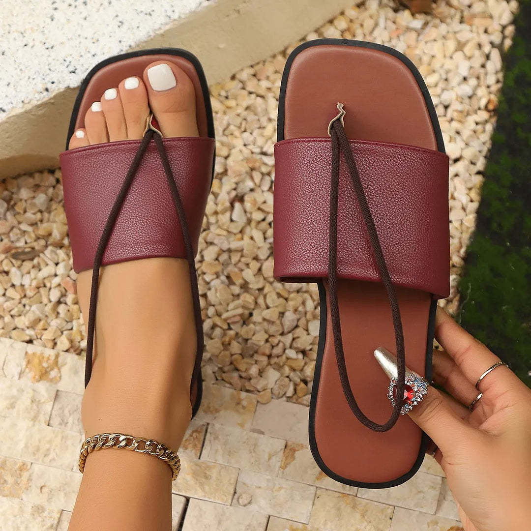 Sandales plates pour femmes en cuir synthétique Design romain - Camila