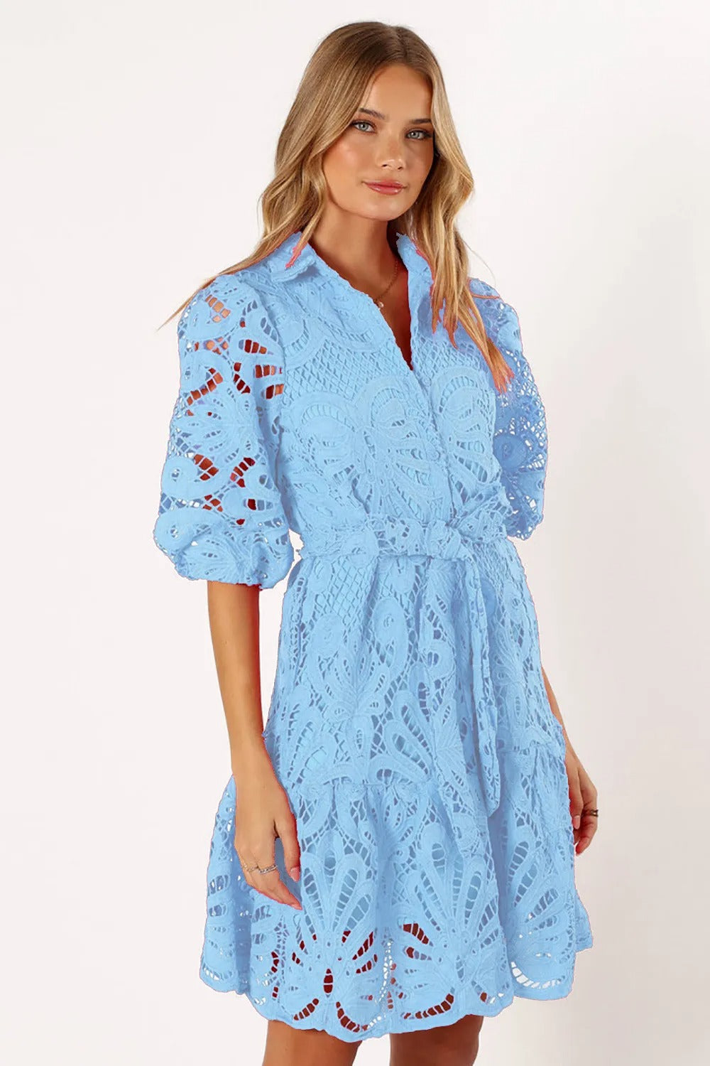 Robe femme dentelle florale manche ballon style romantique - Yanet