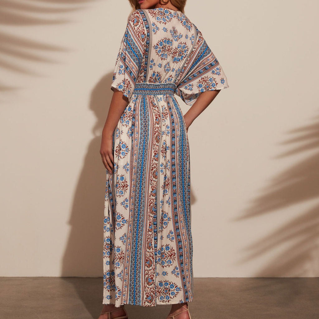 Robe femme bohème à manches kimono décolleté en V - Yara