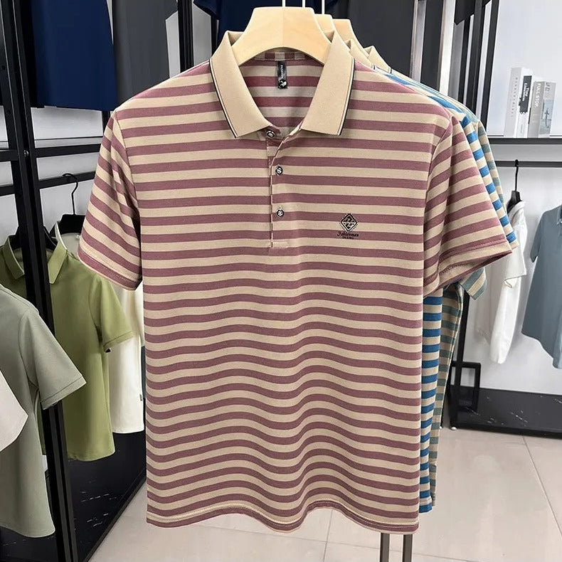 Polo rayé en maille à col classique pour hommes - Marc