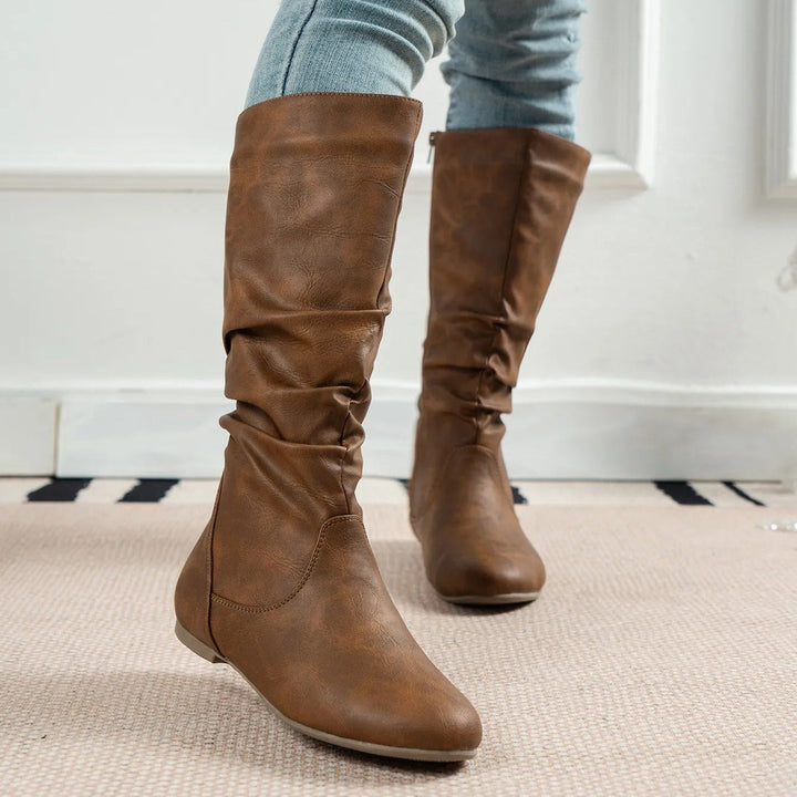 Bottes hautes et plates à fronces latérales - Rhea