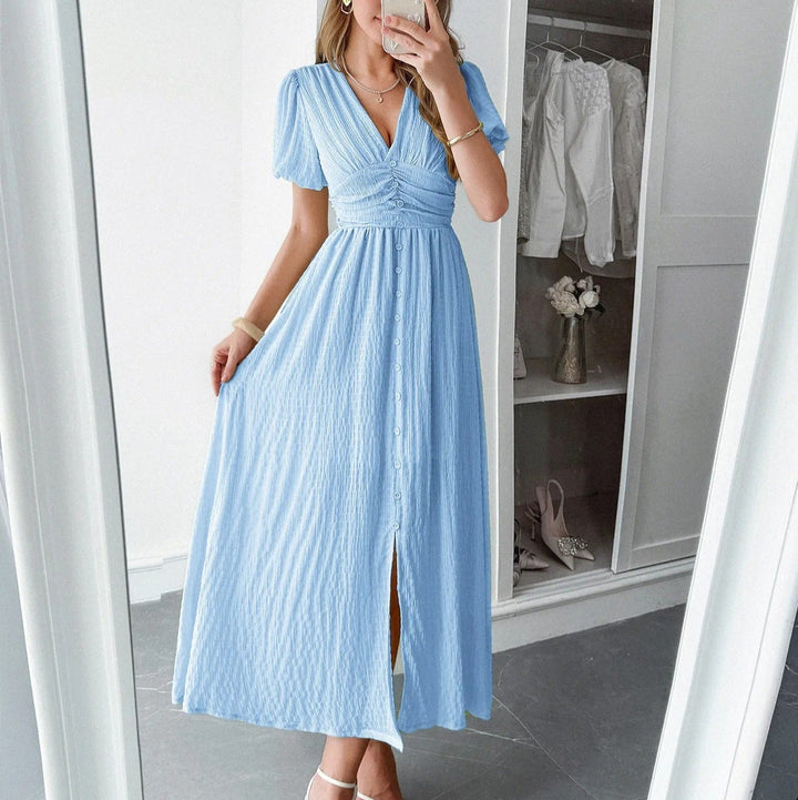 Robe longue pour femme avec un élégant décolleté croisé et une fente sur le devant - Dalia