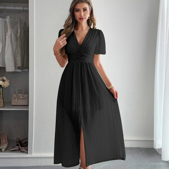 Robe longue pour femme avec un élégant décolleté croisé et une fente sur le devant - Dalia
