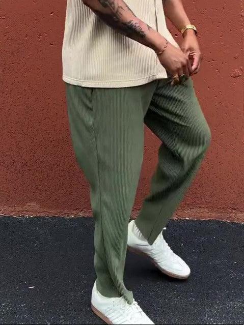 Pantalon droit côtelé à taille moyenne pour hommes - Hugo