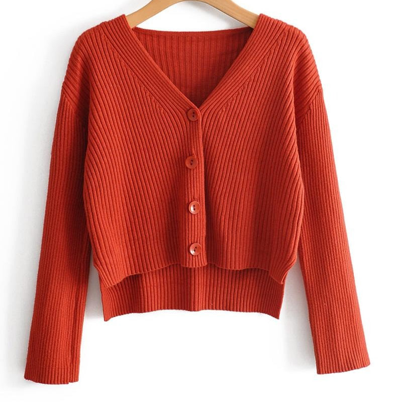 Cardigan côtelé femme coupe courte col en V - Marimar
