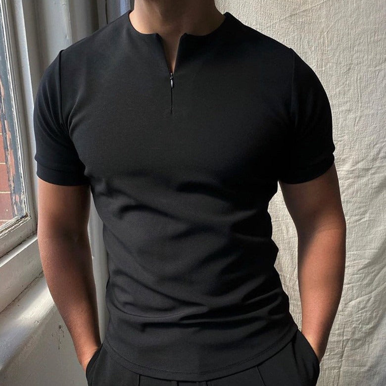T-shirt zippé à manches courtes et col ras du cou pour hommes - Elliot