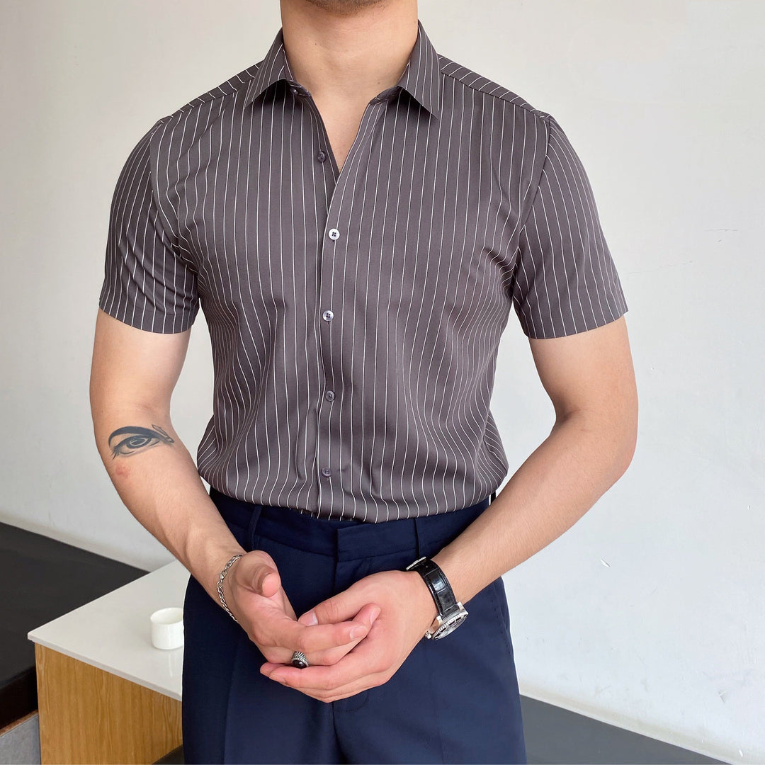 Chemise formelle ajustée à manches courtes et à rayures pour hommes - Isandro