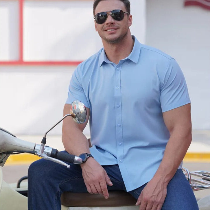 Chemise homme en polyester stretch à manches courtes - Lauro