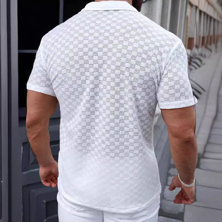 Chemise semi-transparente à manches courtes pour hommes avec motif à carreaux - Giulio