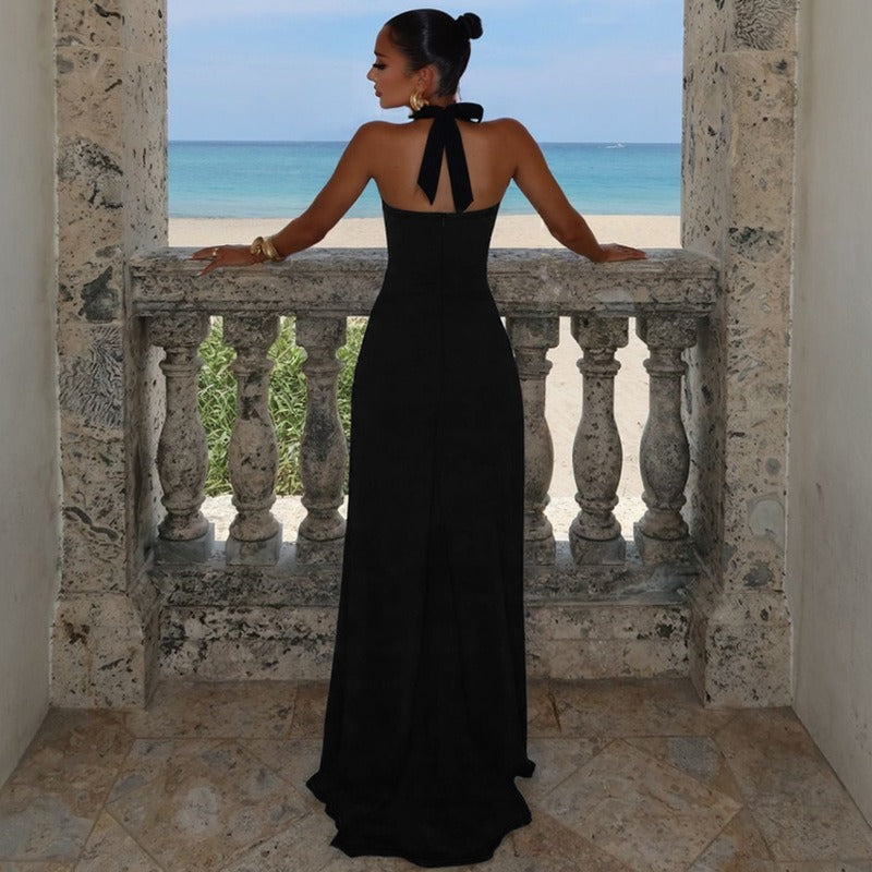 Robe longue pour femme avec décolleté en cœur et élégante fente haute - Giselle