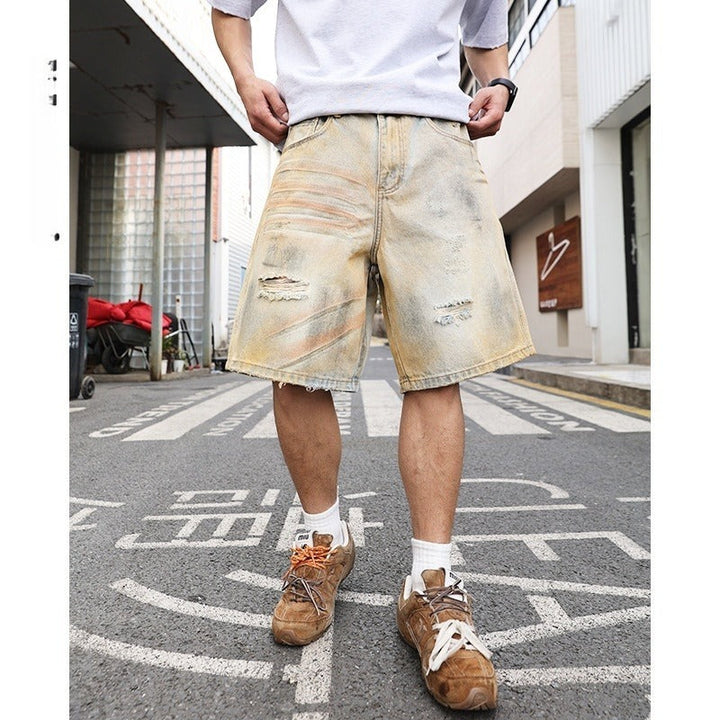 Short en denim pour homme, jambe large et effilochée - Elias