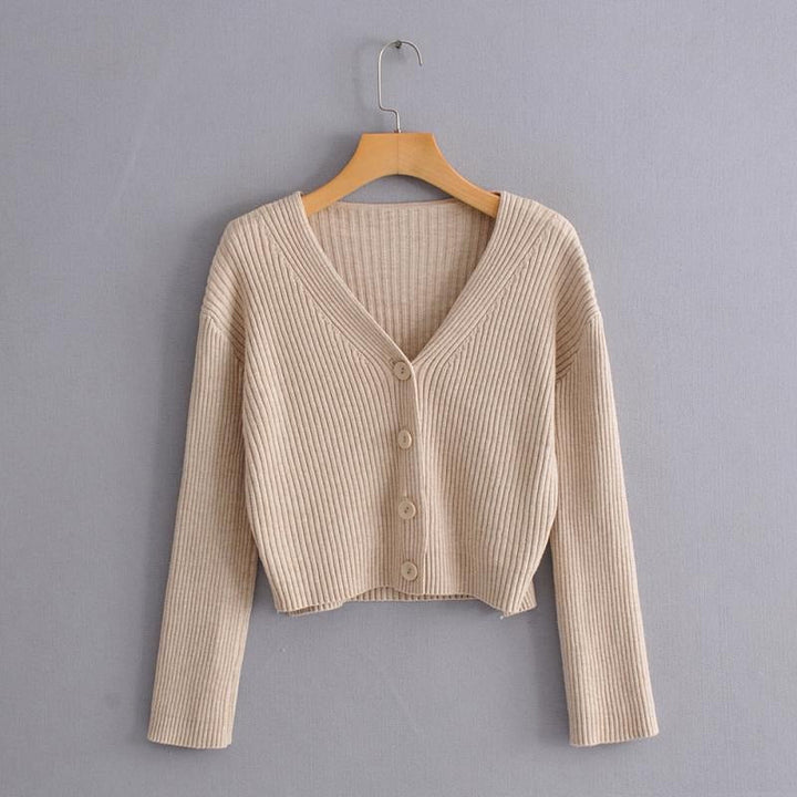 Cardigan côtelé femme coupe courte col en V - Marimar