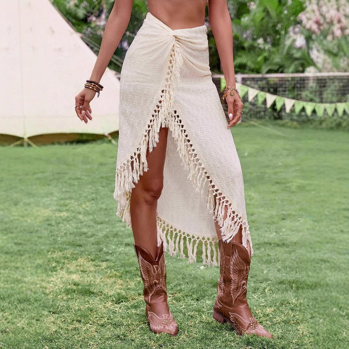 Jupe paréo asymétrique à franges pour femme - Amaya