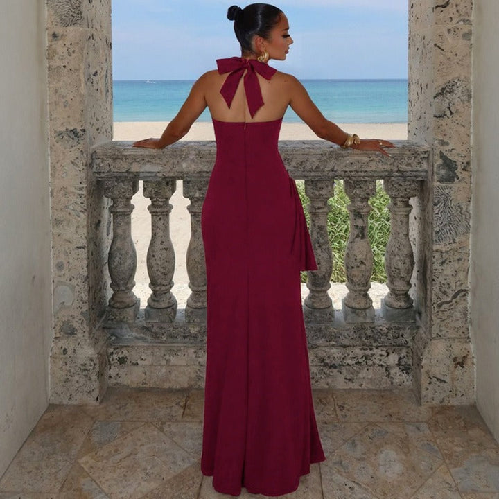 Robe longue pour femme avec décolleté en cœur et élégante fente haute - Giselle