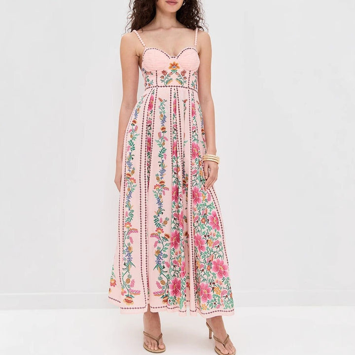 Robe longue romantique à imprimé floral et fines bretelles pour femme - Tatiana
