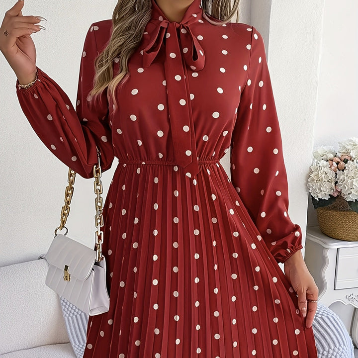 Robe midi en satin pour femme avec plis à pois - Cécile