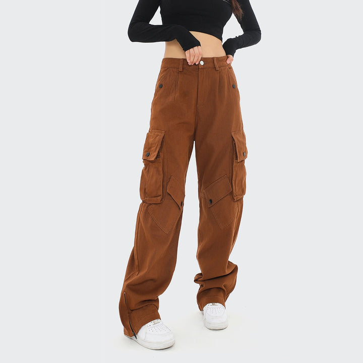 Pantalon cargo en coton pour femme, coupe ample - Écarlate