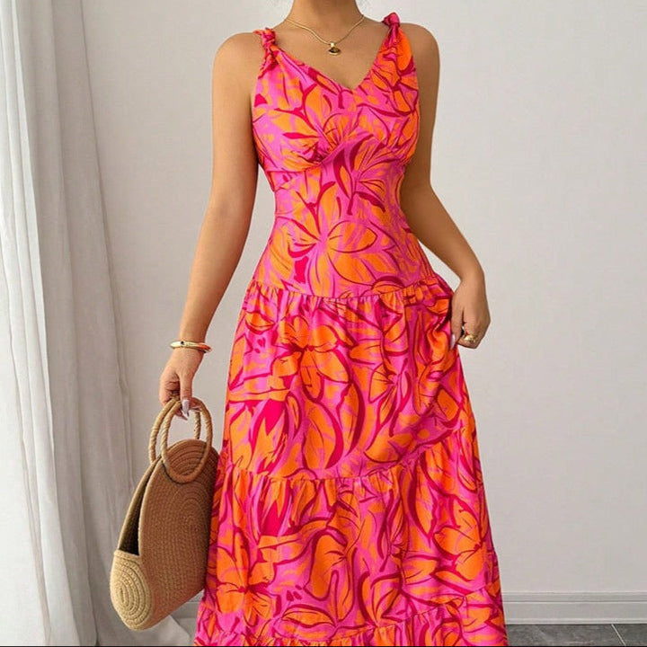 Robe femme à bretelles imprimées coupe évasée - Priscila