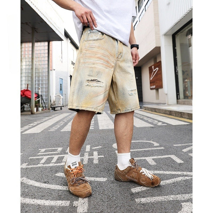 Short en denim pour homme, jambe large et effilochée - Elias