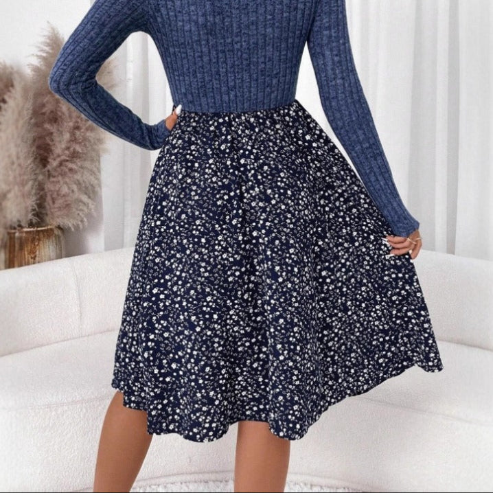 Jupe midi évasée à taille haute et à motifs floraux pour femmes - Dalia