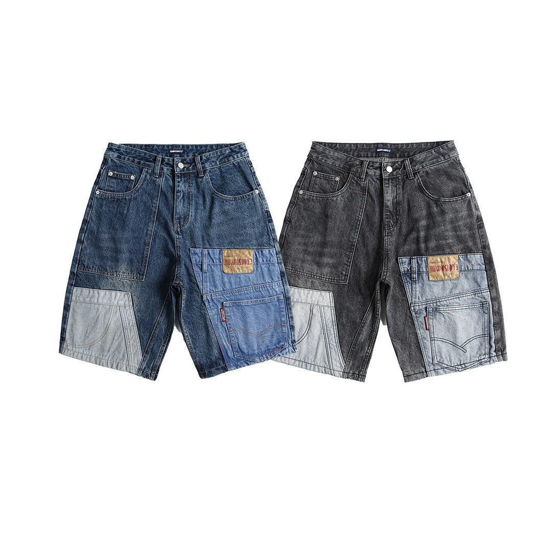 Bermuda en denim patchwork pour hommes - Urban Edge