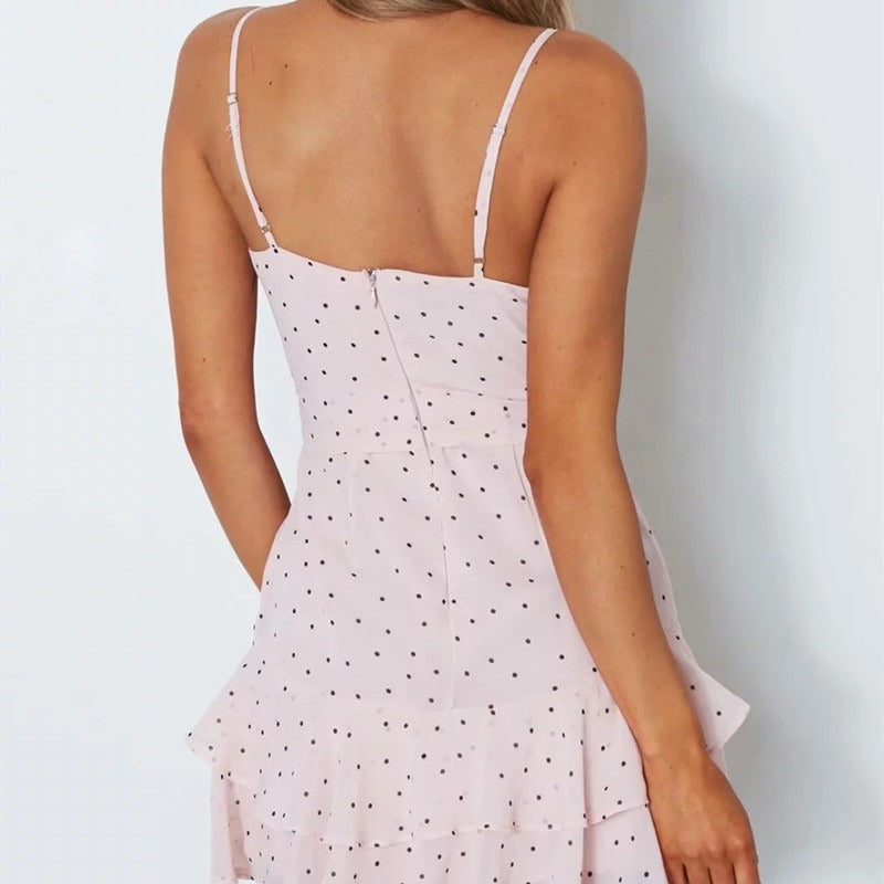 Robe courte pour femme avec imprimé à pois et volants croisés - Abril