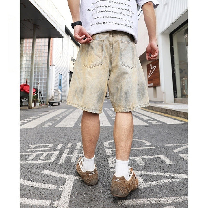 Short en denim pour homme, jambe large et effilochée - Elias