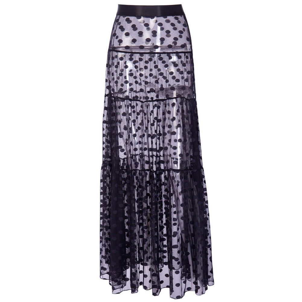 Jupe longue de femme en tulle transparent à pois fluides - Daphnée