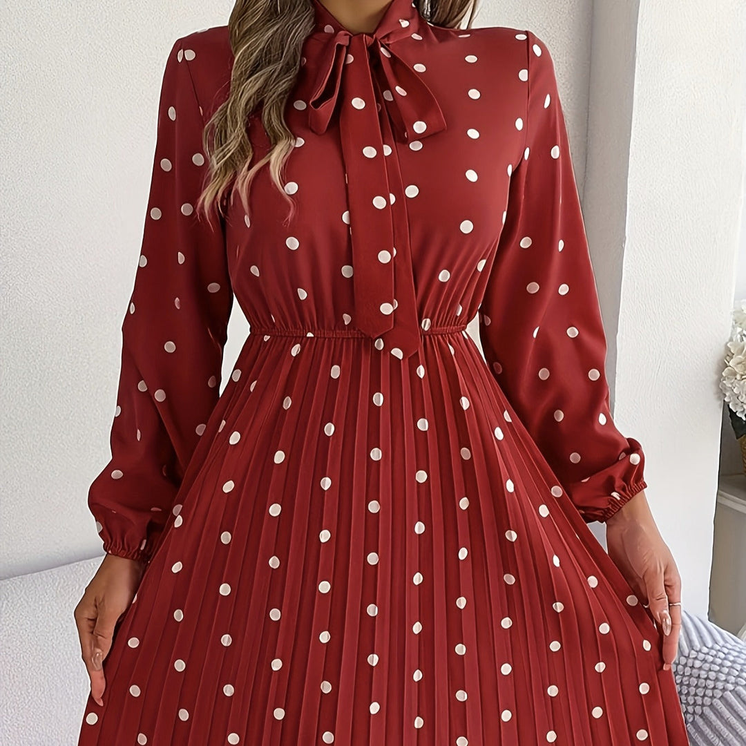 Robe midi en satin pour femme avec plis à pois - Cécile