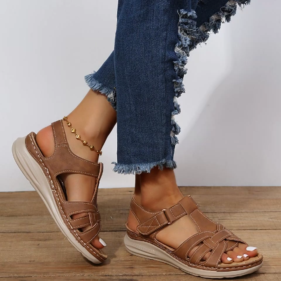 Sandales plates orthopédiques en cuir synthétique pour femmes - Celina