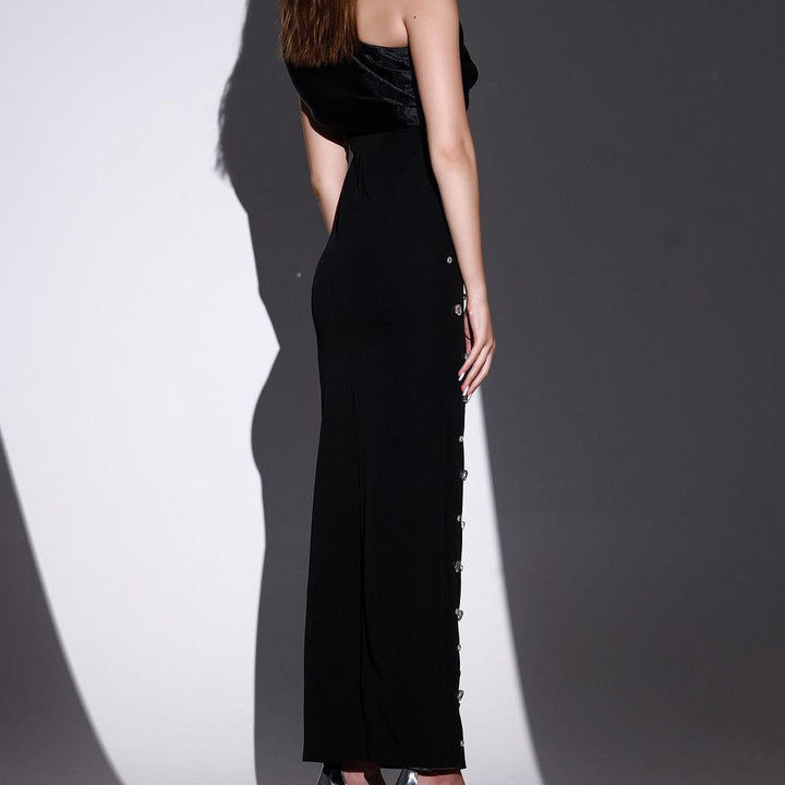 Robe longue pour femme avec strass décolleté asymétrique style élégant - Vianey