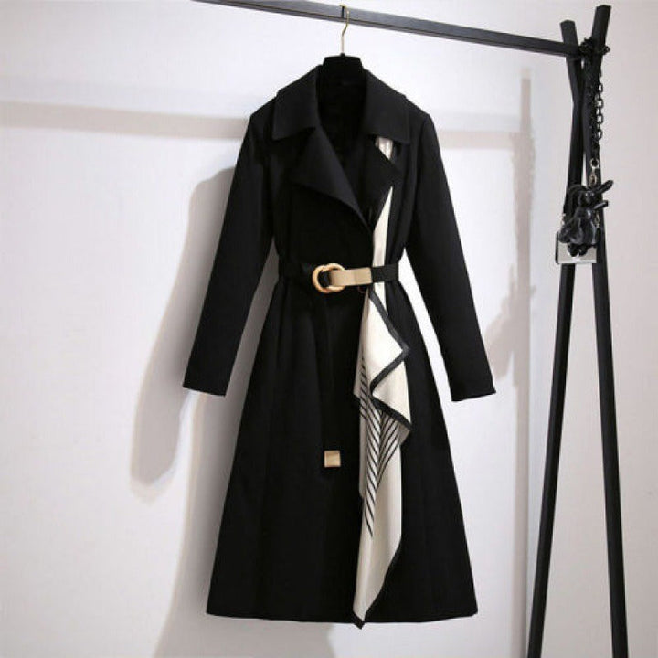 Manteau long pour femme, coupe classique avec ceinture et écharpe décorative - Sarah