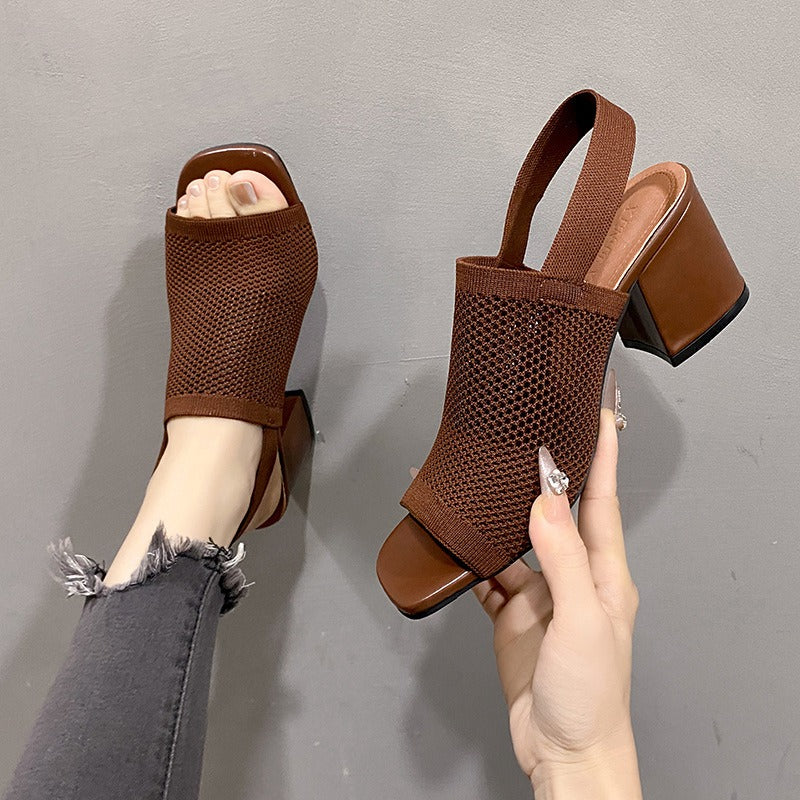 Sandales à talons larges en tissu respirant pour femmes - Danitza