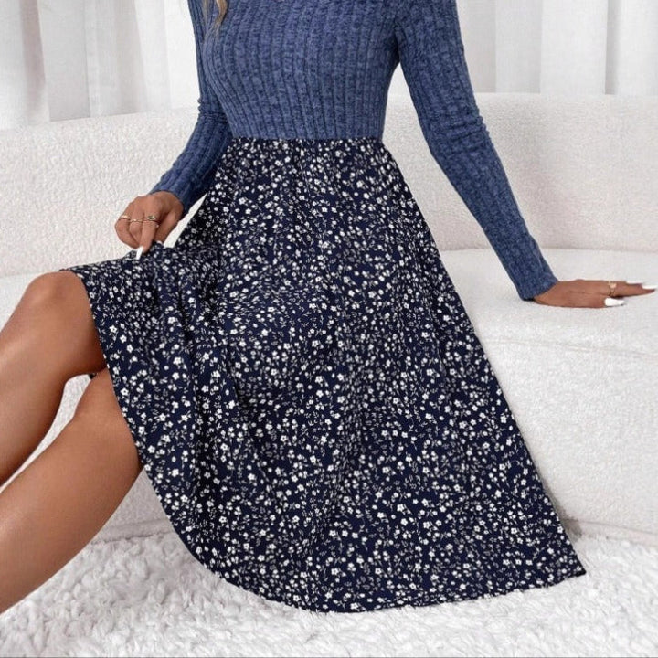 Jupe midi évasée à taille haute et à motifs floraux pour femmes - Dalia