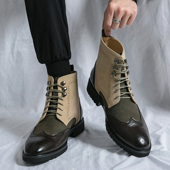 Bottes hautes pour homme en cuir synthétique avec détails brogue style urbain - Lennart