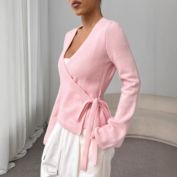 Pull croisé en maille avec nœud - Léonie