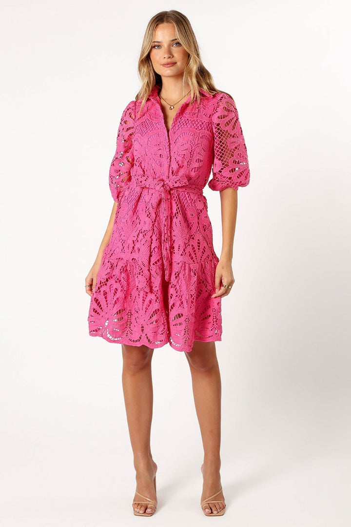 Robe femme dentelle florale manche ballon style romantique - Yanet