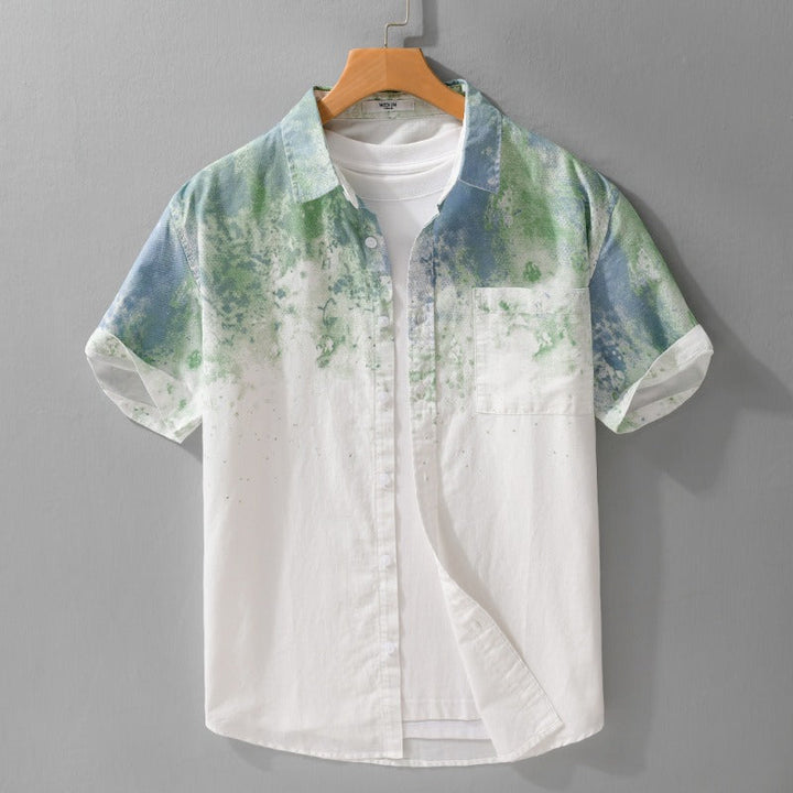 Chemise homme à manches courtes en coton avec imprimé artistique dans un style décontracté - Jean