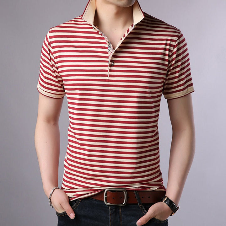 Polo homme en coton rayé à col ouvert - Hugo