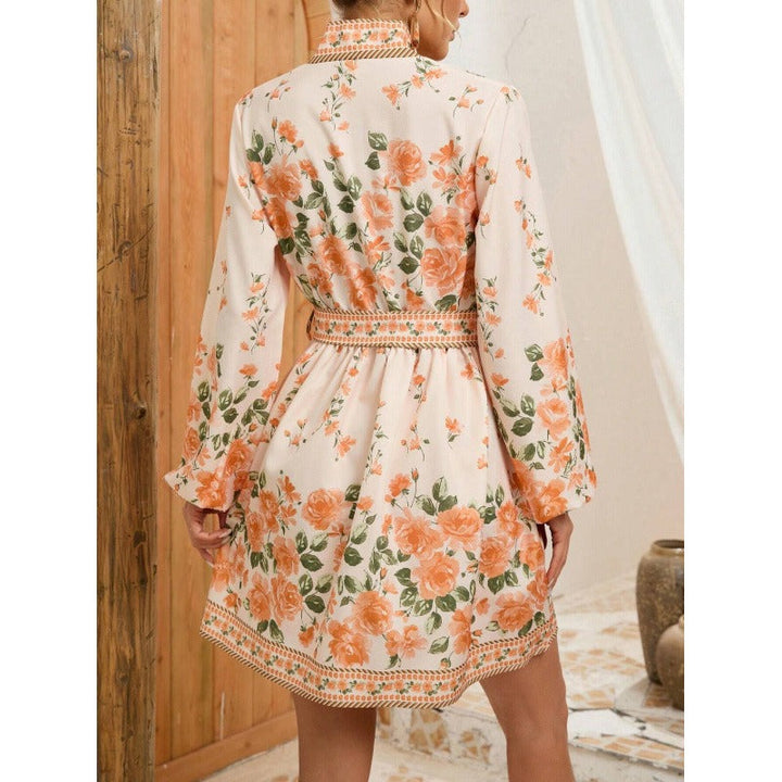 Robe courte femme bohème à fleurs avec ceinture - Elvire