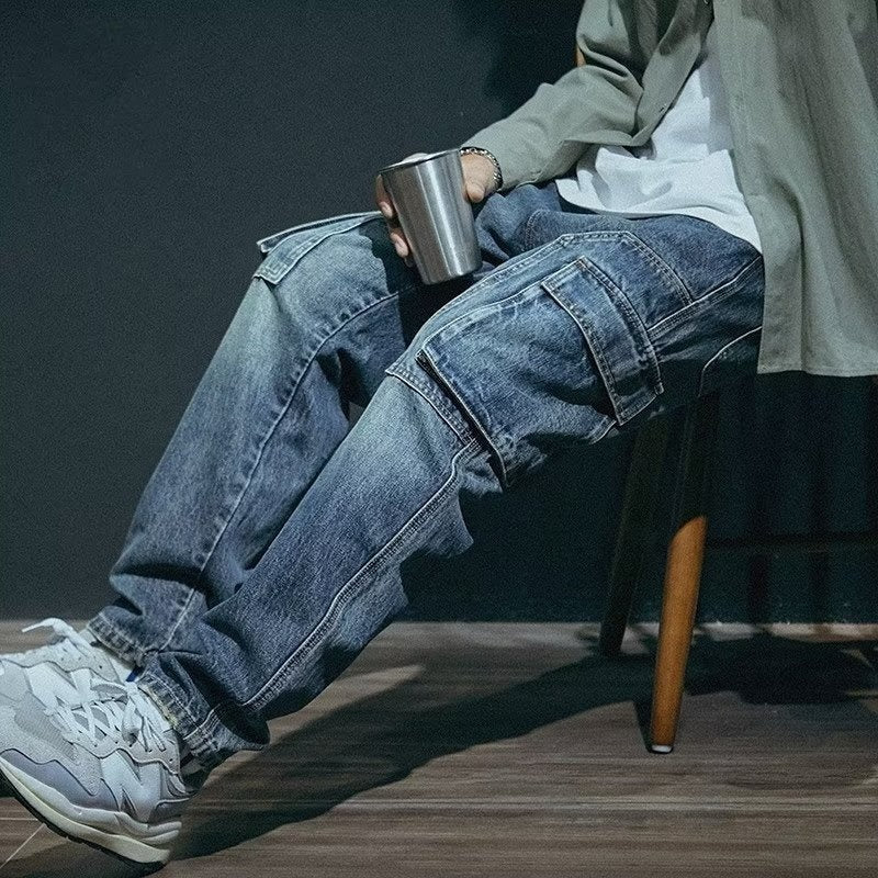 Pantalon cargo en denim pour homme avec poches latérales - Ricardo