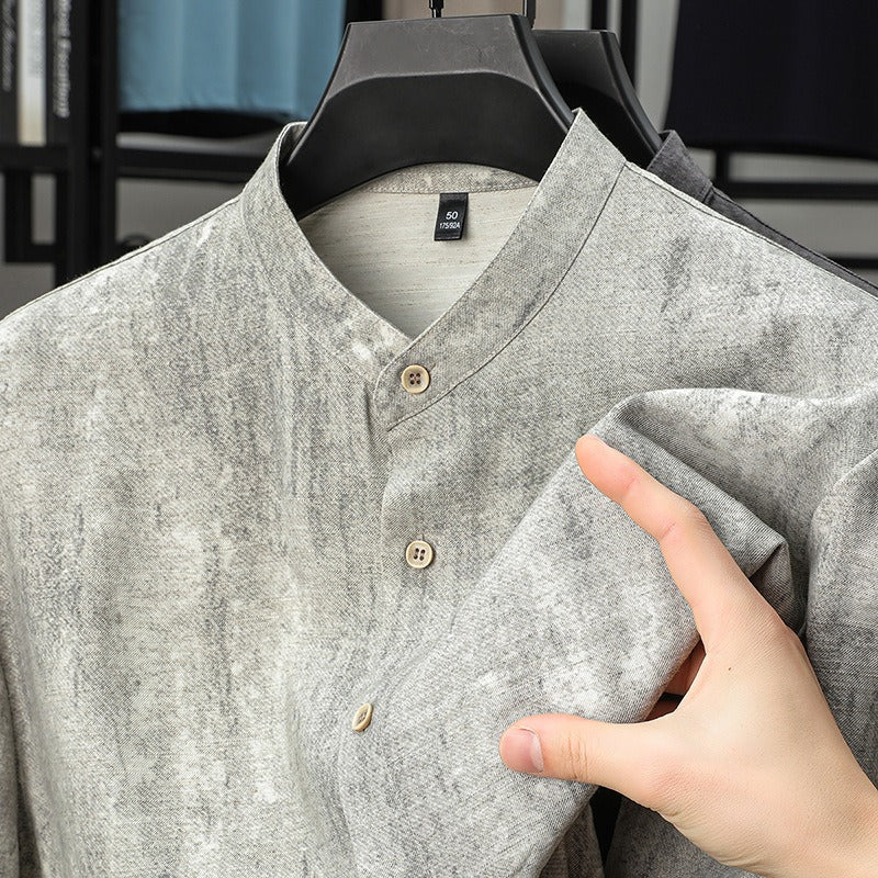 Chemise homme en lin respirant, col mao - Agustin