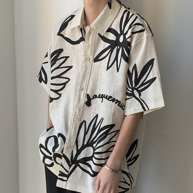 Chemise en lin à manches courtes pour hommes, avec motif floral artistique - Jörg
