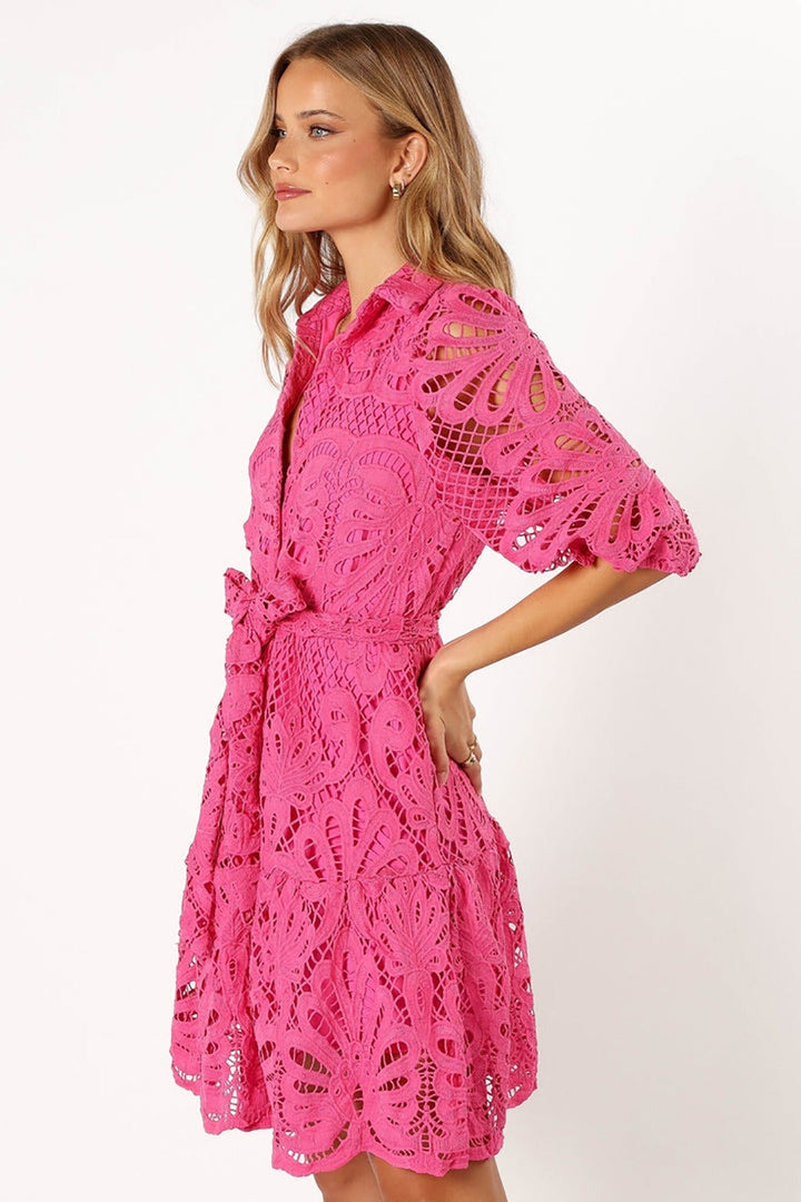 Robe femme dentelle florale manche ballon style romantique - Yanet