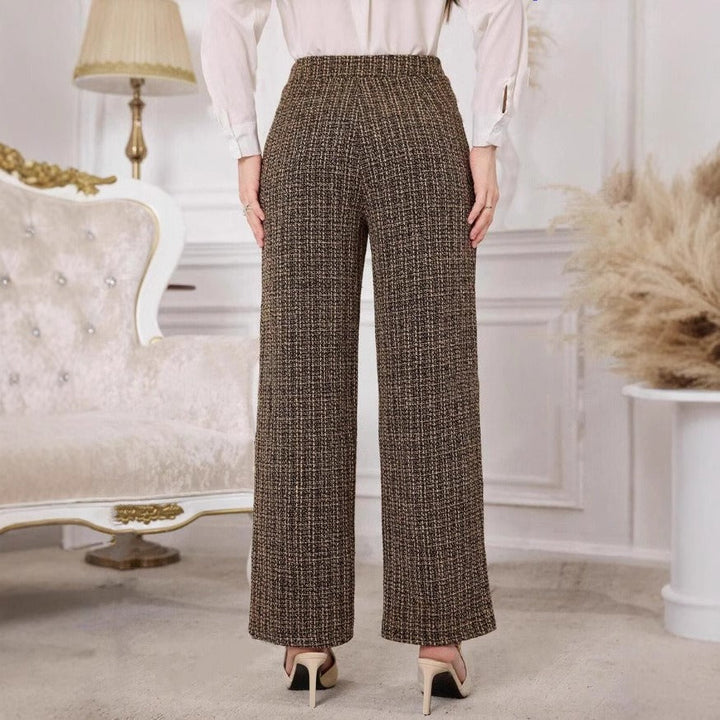Pantalon en tweed pour femme avec taille haute et boutons décoratifs - Noémie